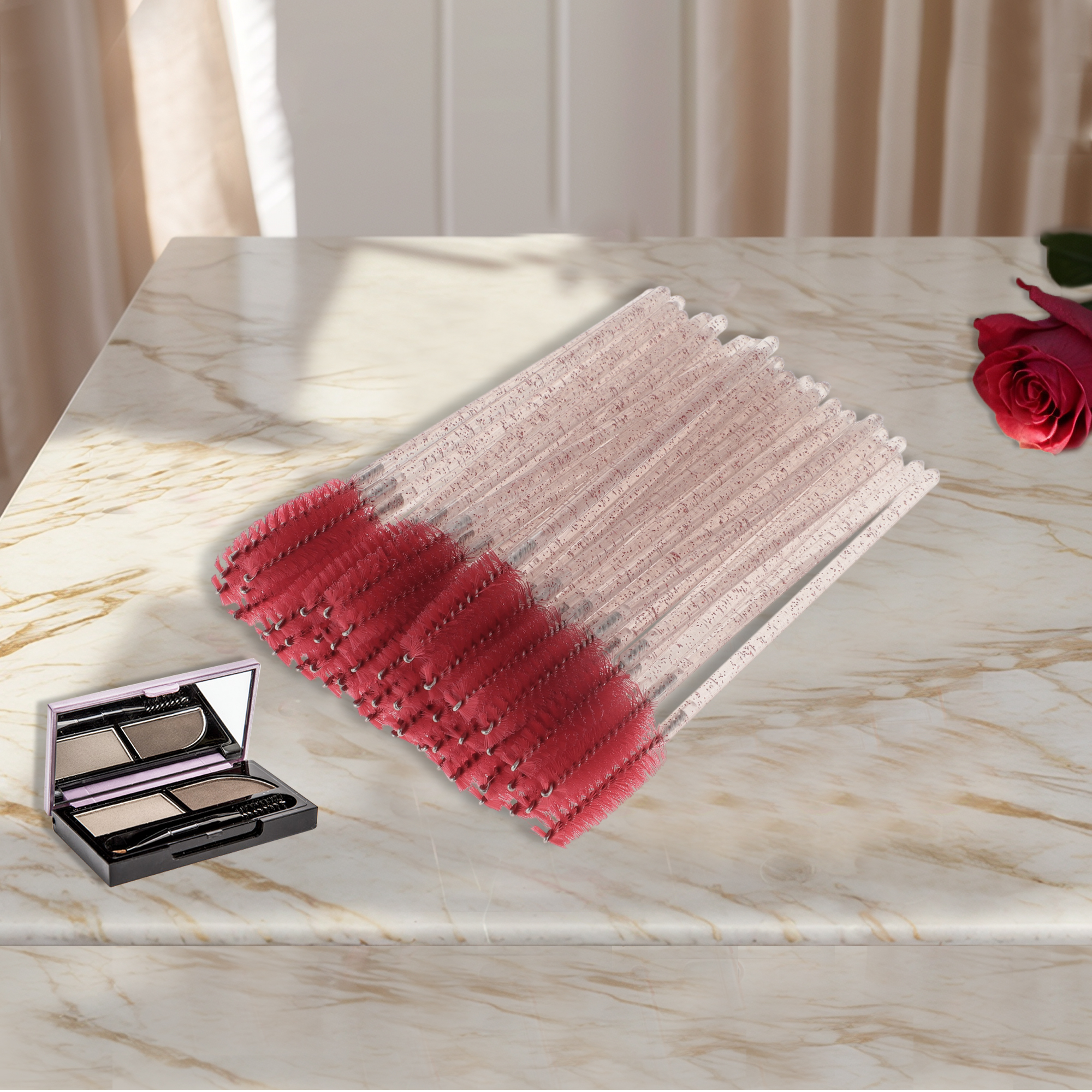 Unique Bargains Lightweight Eyebrow Brushes for Travel 50 Pcs Red