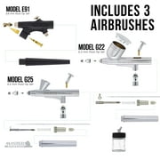 Master Airbrush Cool Runner II Dual Fan Air Compressor Pro Kit with 3 Airbrush Sets, 0.2, 0.3 mm Gravity & 0.8 mm Siphon