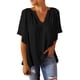 thumbnail image 3 of Blusa informal para mujer, blusa de manga corta en V, blusa holgada de manga corta para mujer, blusa de manga corta diseñada con precisión, 3 of 6
