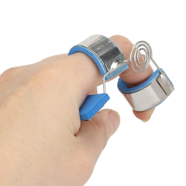 Dispositif d'Entraînement pour Extension de Doigt, Exercice de Rééducation, Attelle de Fixation à Ressort Réglable, Coussinet Doux Bleu pour Crampes aux Doigts