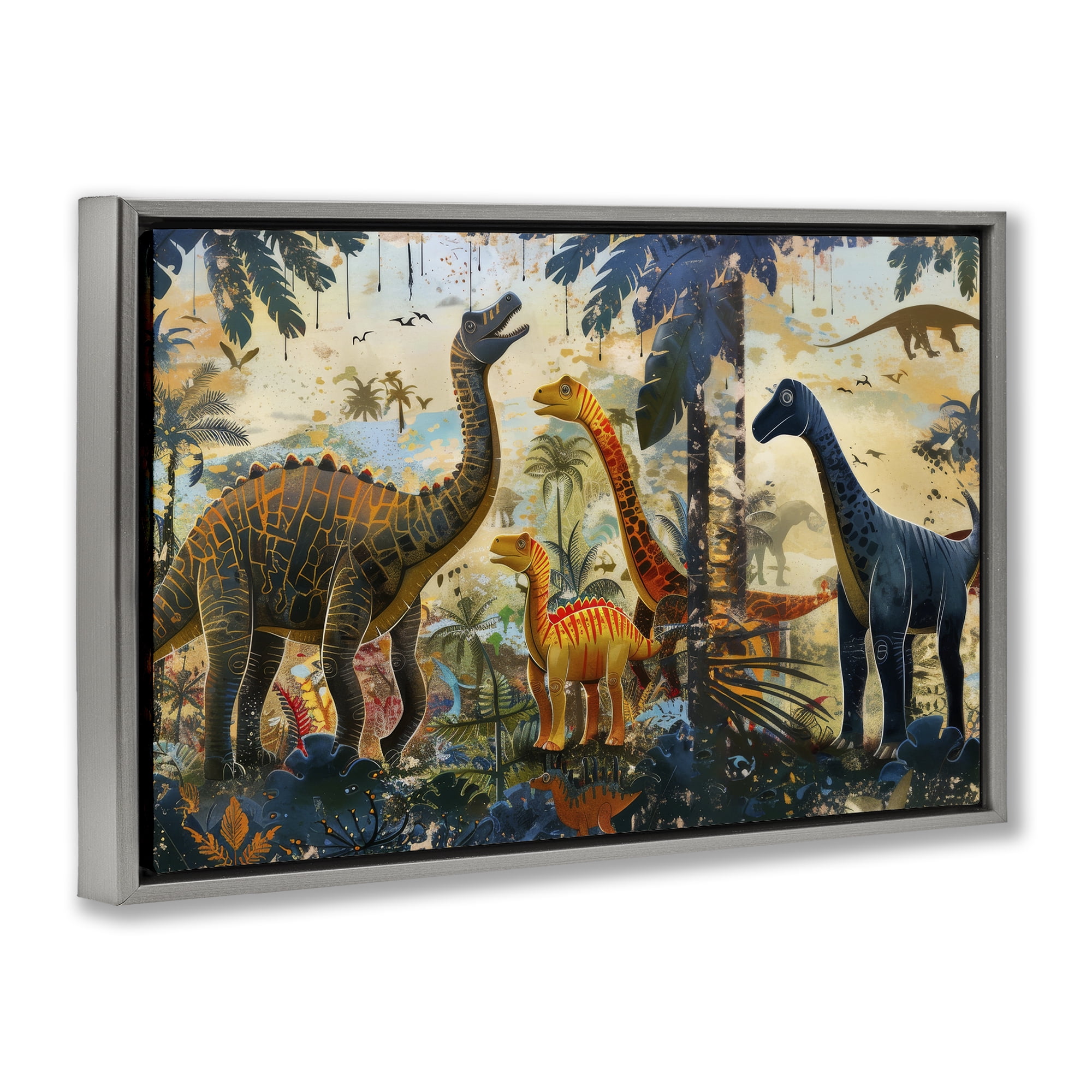 Stupell Industries Jurassic Journey in Nature Gray Framed Floater Canvas Wall Art, design by Lazar Studio