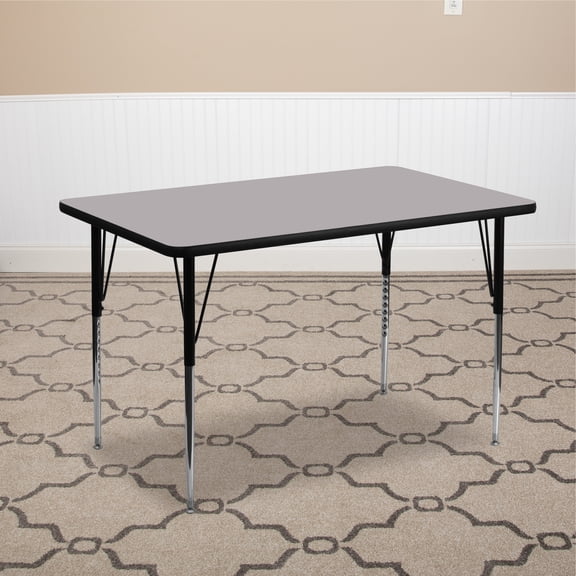 BizChair 30''W x 48''L Rectangular Grey Thermal Laminate Activity Table - Standard Height Adjustable Legs