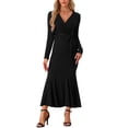 thumbnail image 1 of Vestidos largos ajustados Inspire Chic con cinturón, vestido de cola de pez sexy hasta el suelo, negro, talla L, 1 of 6