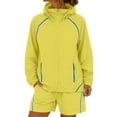 thumbnail image 2 of BODOAO Women's Hooded Jacket and Shorts 2 Piece Set Summer Casual Long Sleeve Zip Up Sporty Loungewear Outfit, Lightweight Track Suit with Side Pockets for Travel and Gym Yellow S, 2 of 4