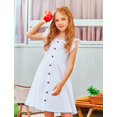 thumbnail image 3 of Oudiya Girls Summer Sundress Flutter Sleeve A-Line Button Down Casual Midi Girls Dresses,White,7-8Y, 3 of 7