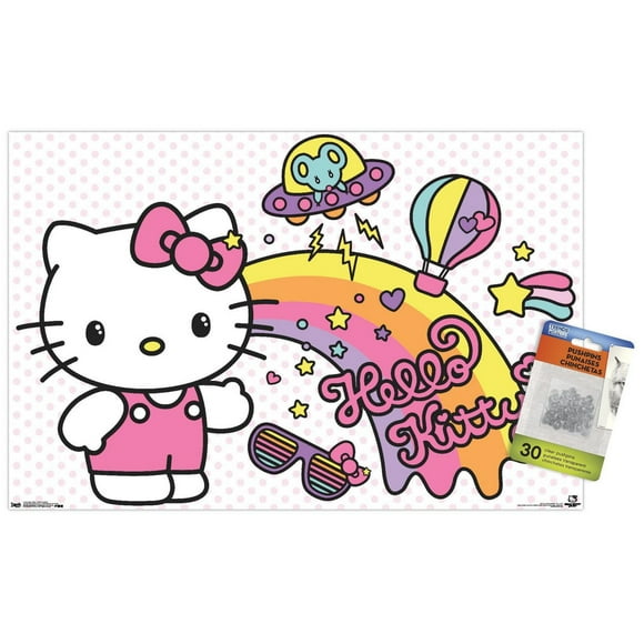 Hello Kitty - Retro Rainbow Wall Poster, 14.725" x 22.375"