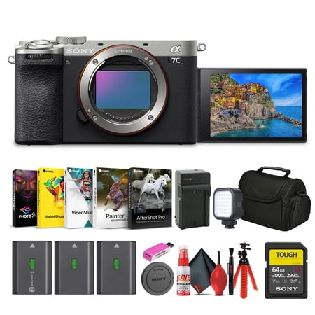 Sony Alpha 7C II Mirrorless Full-Frame Interchangeable Lens Camera (ILCE-7CM2/S) + 64GB SF-G Tough Card + Bag + 2 x NP-FZ100 Compatible Battery + Photo Software + External Charger + More