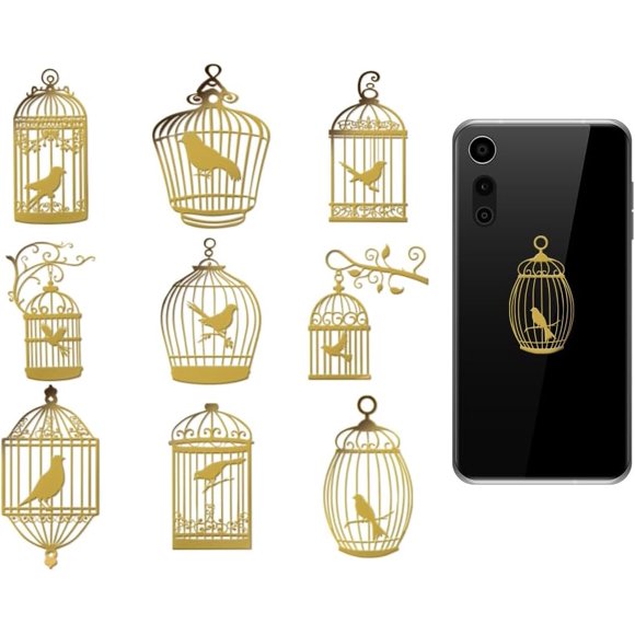 OLYCRAFT 9pcs 1.6x1.6 Inch Birdcage Silhouette Metal Stickers Metal Gold Stickers Self-Adhesive Picture Stickers Self Adhesive Gold Stickers Decorate Sticker for Scrapbooks Phone Water Bottle Decor