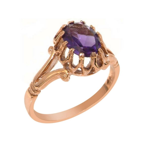 LBG British Made 9k Rose Gold Natural Amethyst Womens Engagement Ring - 33 size options - Size 10