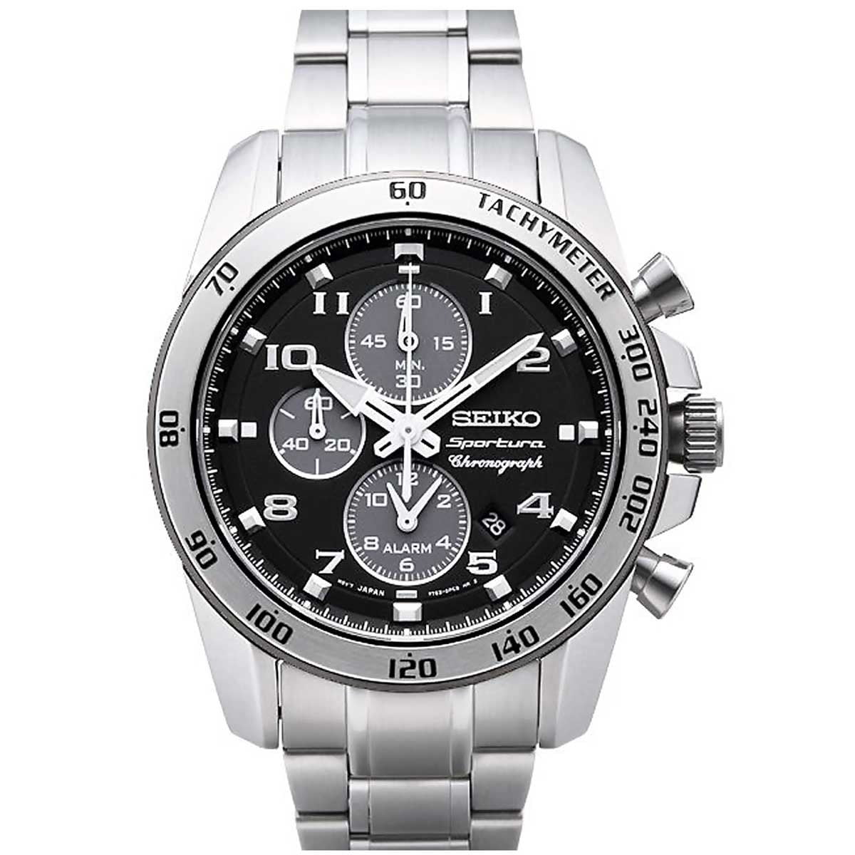 Seiko SNAE61P1 Sportura Black Dial Steel Bracelet Chronograph Alarm Watch - Walmart.com