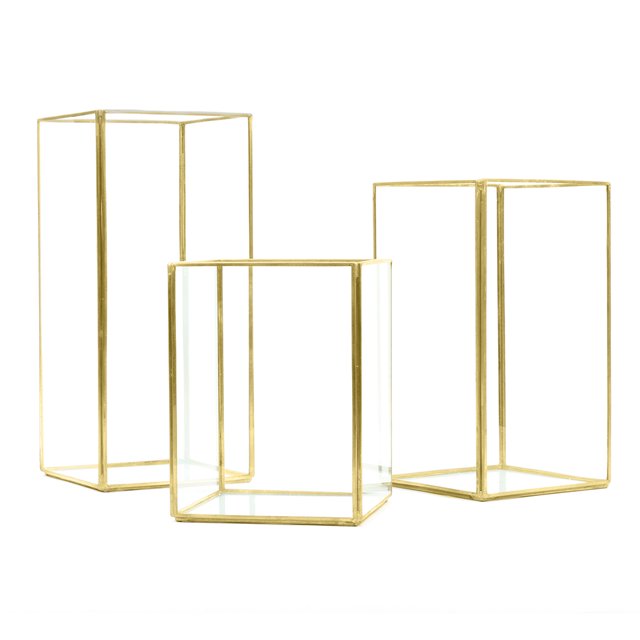 Koyal Wholesale Gold Geometric Hurricane Candle Holder Set of 3 for