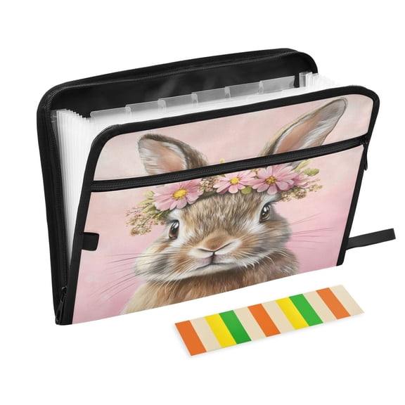 WOBOGO Pink Wreath Bunny Expanding File Folder Letter Size Accordion Filing Organizer 13 Pocket Separate Organ Pocket
