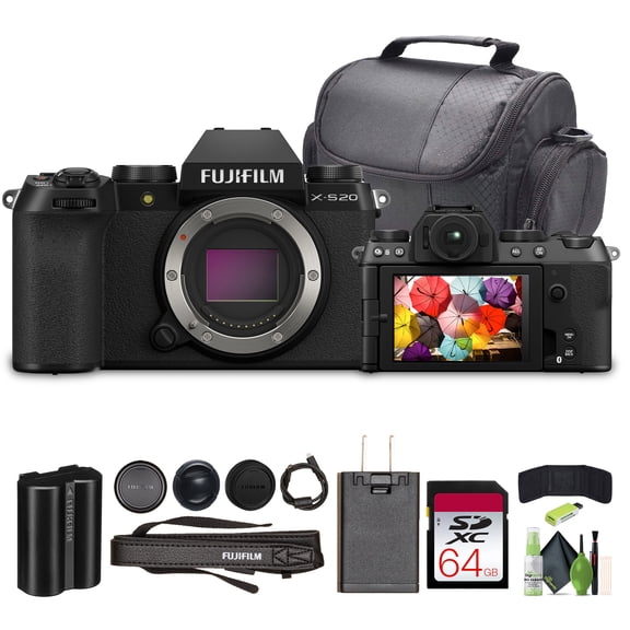 Fujifilm X-S20 Professional Compact Digital Mirrorless Camera Body - Black - Bundle with 64GB UHS-II SDXC Memory Card Travel Bag and Lens Cleaning Kit