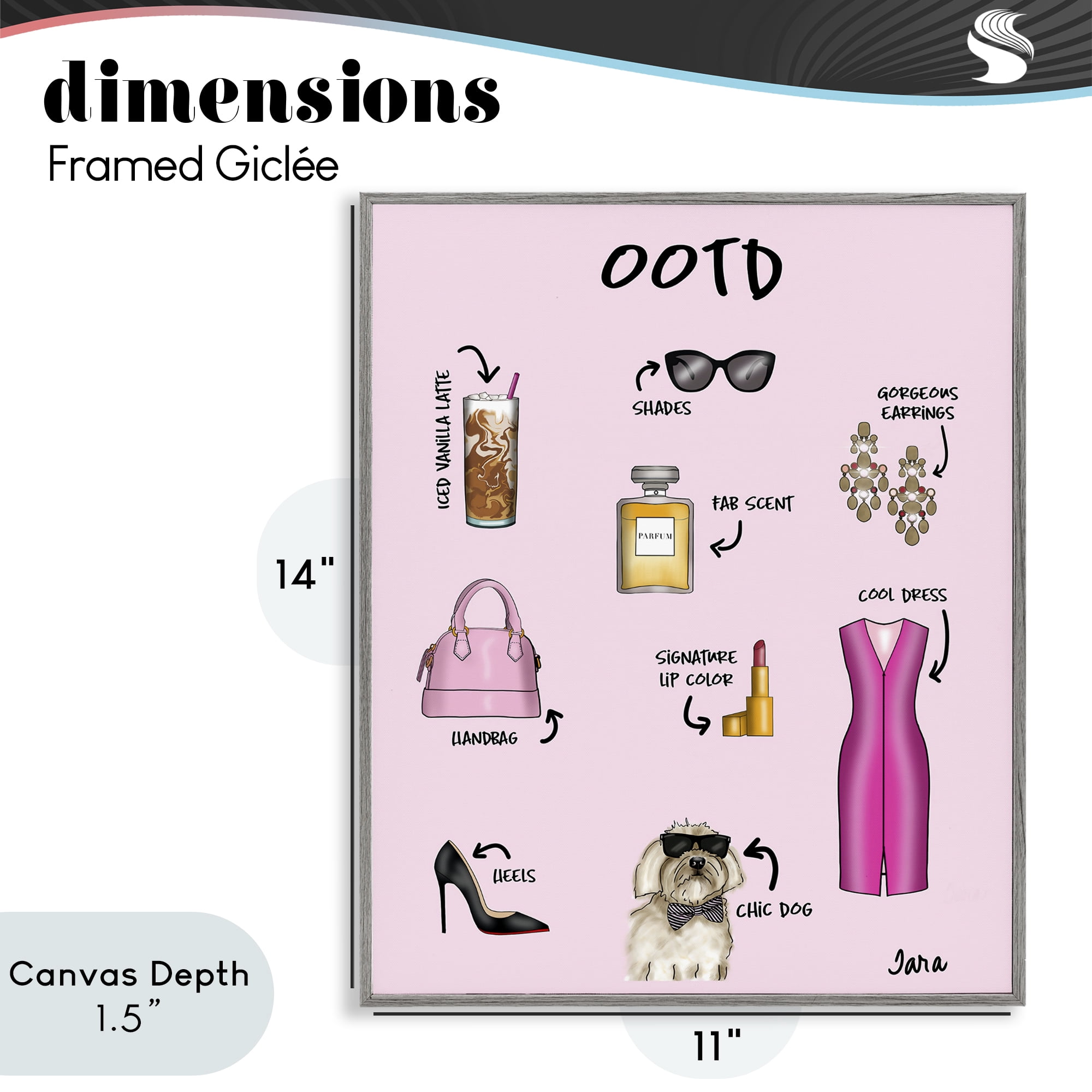 Stupell Industries Feminine Glam Outfit of the Day Gray Framed Giclee Art, design by Tara Boone