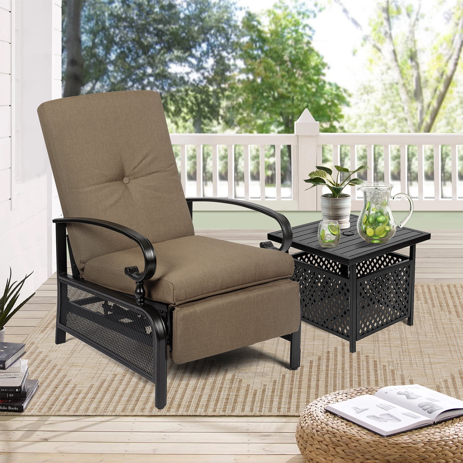 SUNCROWN Patio Recliner Outdoor Adjustable Lounge Chair and Patio Metal