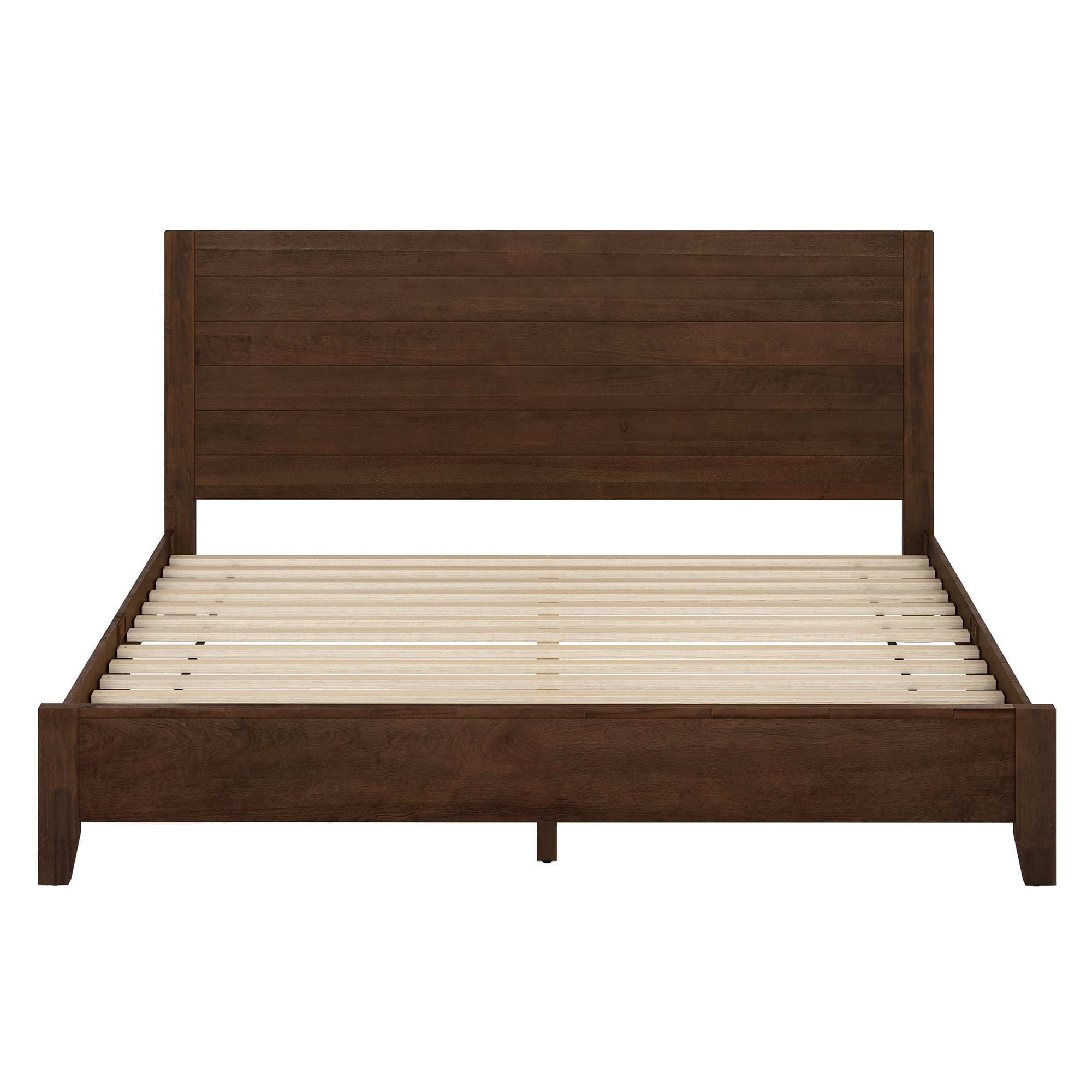 DYCANPO King Bed Frame with Headboard Acacia Wood Platform, Non-Slip&Without Noise, Walnut