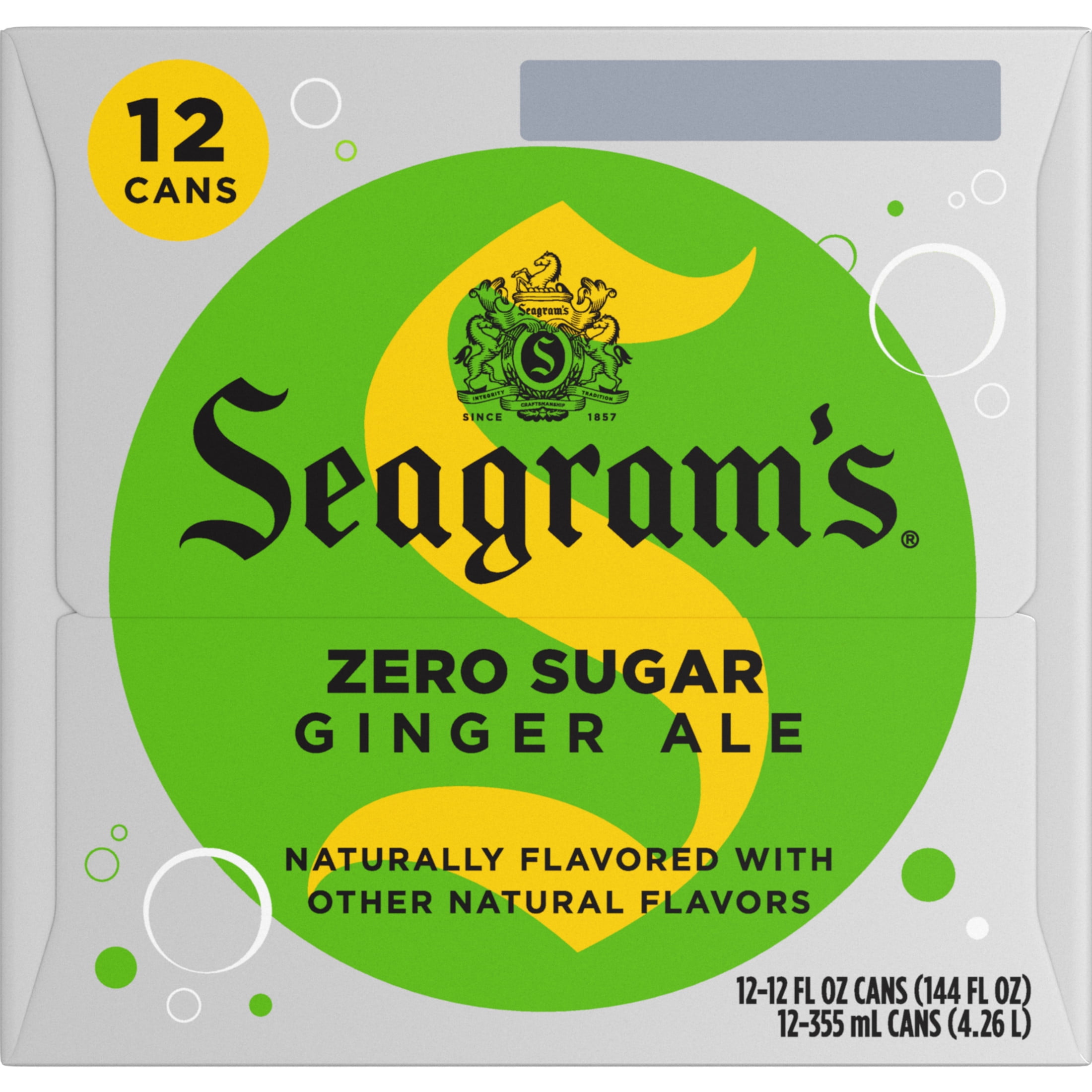 Seagrams Diet Zero Sugar Ginger Ale Soda Pop, 12 fl oz, 12 Pack Cans