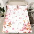 thumbnail image 2 of Manfei Cute Gingerbread Man Twin Sheet Sets,Christmas Gifts Twin Fitted Sheet,Pink Chic Xmas Tree Flat Sheet For Teens,Super Cozy Room Decor,3pcs, 2 of 7