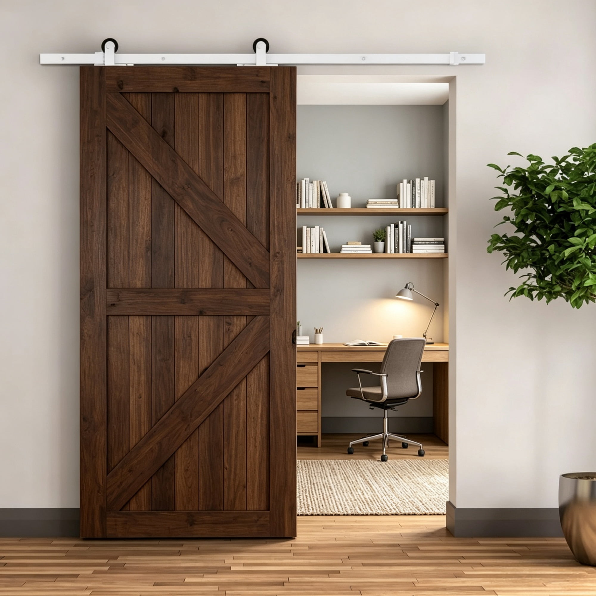 6ft Rustic Barn Door Mounting Kit, Sliding Hardware Set for Interior Home Use, White（Hardware Only, Door Not Included）