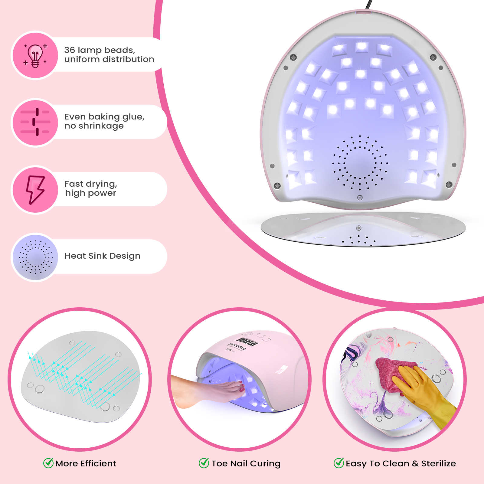 NAILGIRLS 150W UV LED Nail Lamp Pink photo 5