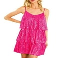 thumbnail image 1 of PENGXIANG Women Layered Ruffles Cake Dress Sequins Spaghetti Strap Mini Dress Backless Party Dance Cami Dress, 1 of 2