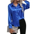 thumbnail image 4 of STARVNC Women Lapel Collar Long Sleeve Single-Breasted Satin Shirt, 4 of 7
