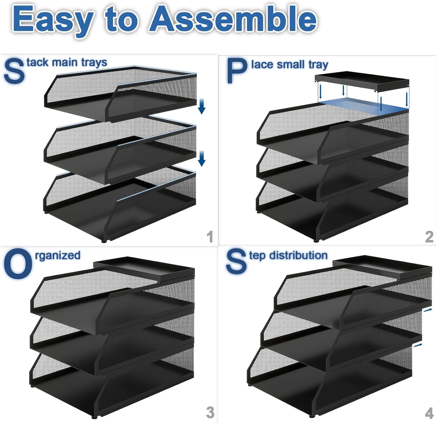 Natwind 3-Tier Stackable Paper Tray, Metal Mesh Desktop Organizer, Paper Sorter, Letter Trays,File Document Storage Rack for for Home, Office(Black)
