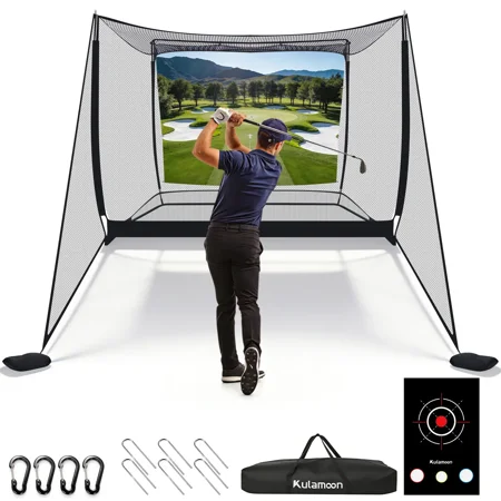 10' x 8' Golf Simulator Net Cage, Indoor Outdoor Golf Practice Enclosure with Impact Screen, Side Barriers & Target Cloth, Heavy-Duty Golf Hitting Net for Garage, Backyard & Driving Range
