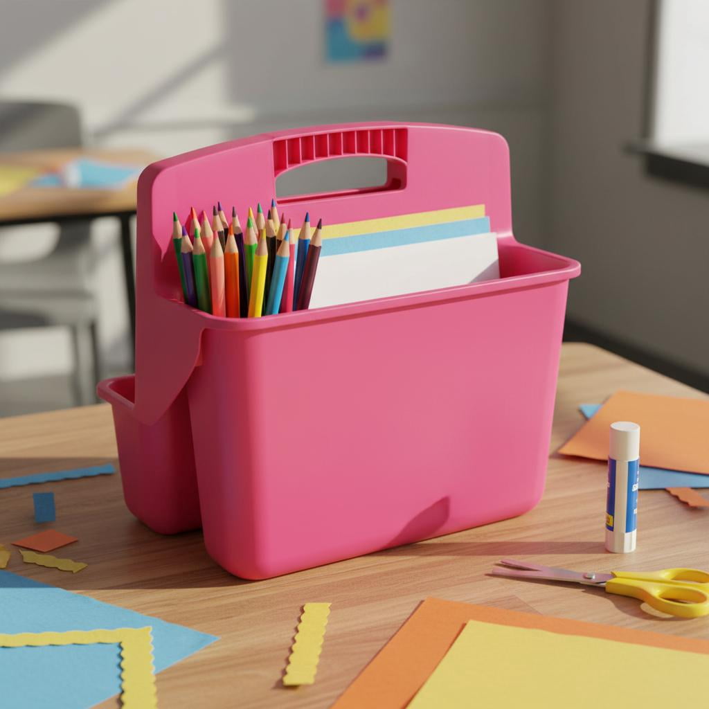 Pen+Gear 4-Compartment Plastic Supply Caddy Desk Organizer, Pink