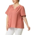 thumbnail image 4 of Agnes Orinda Women's Plus Size Dressy Button Down Ruched V Neck Office Shirt 1X Pink, 4 of 7