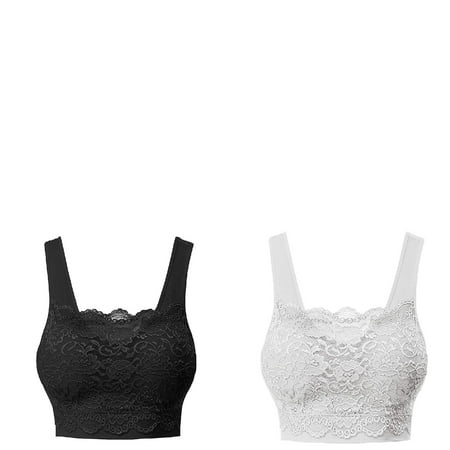 Wijhcboe 2 Pack Women s Bras for Women Strapless Seamless Lace Bra Top Women Bra Set And Underwear plus With Front Lace Cover One Shoulder Bras for Women Sports Padded Bras for Women Packs of Bras