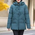 thumbnail image 2 of Fashion Winter Warm Coats for Womens Hooded Plus Size Solid Color Embroidered Jacket Button Double Pocket Zipper Long Sleeved Parkas, 2 of 7