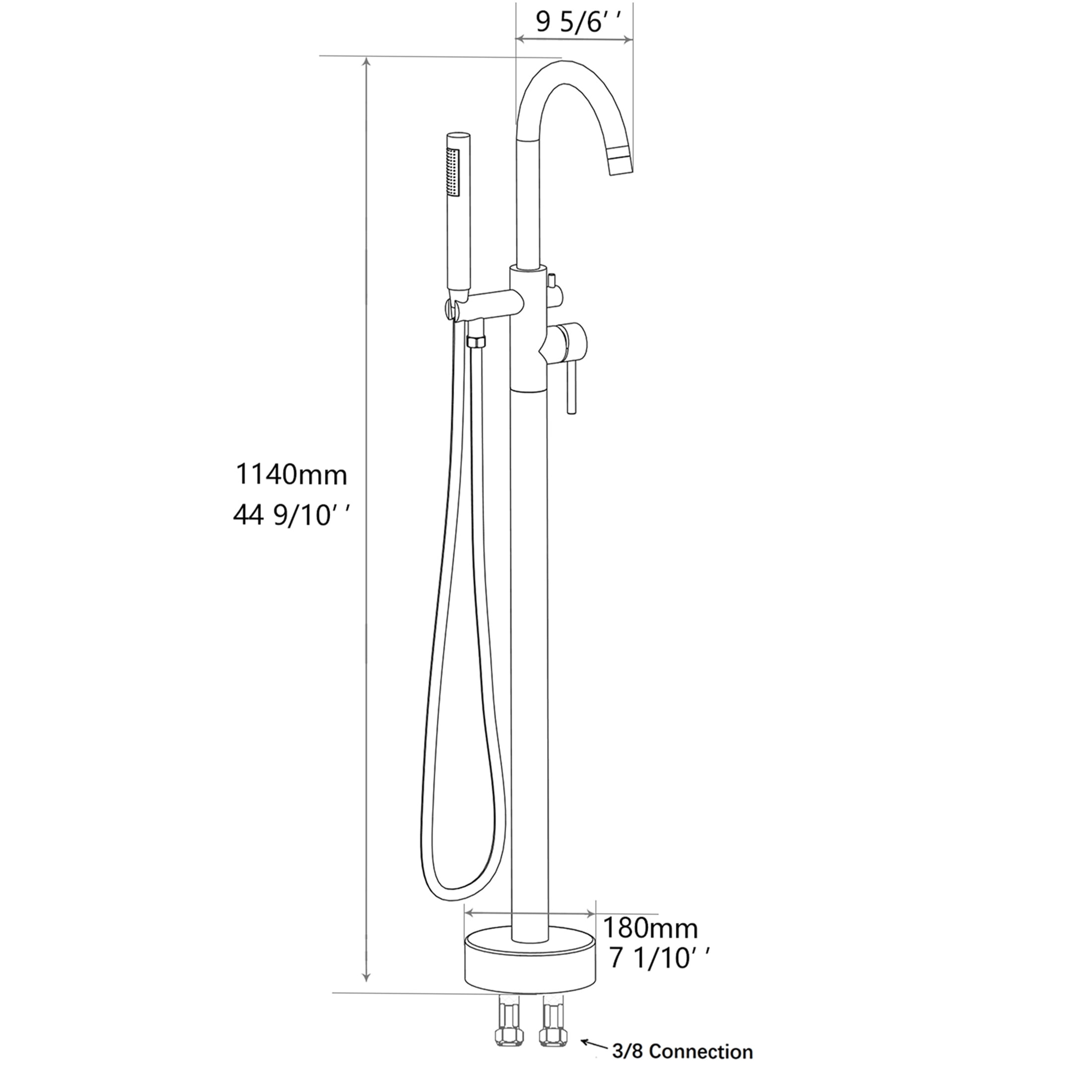 JERFIT Brushed Nickel Freestanding Tub Filler with Hand Shower, Modern Bathroom Faucet for Bathtub, 3.9 GPM Flow, Durable Metal Construction