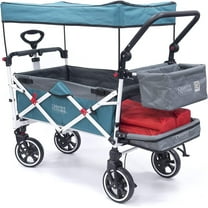 Creative Outdoor Push Pull Wagon Stroller with Canopy Folding Wagon for Kids, Black/Gray