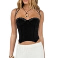 thumbnail image 1 of WIFORNT Women Crop Vest Tops, Solid Color See Through Lace Wrap Chest Party Casual Spring Summer Sling Tops, 1 of 7