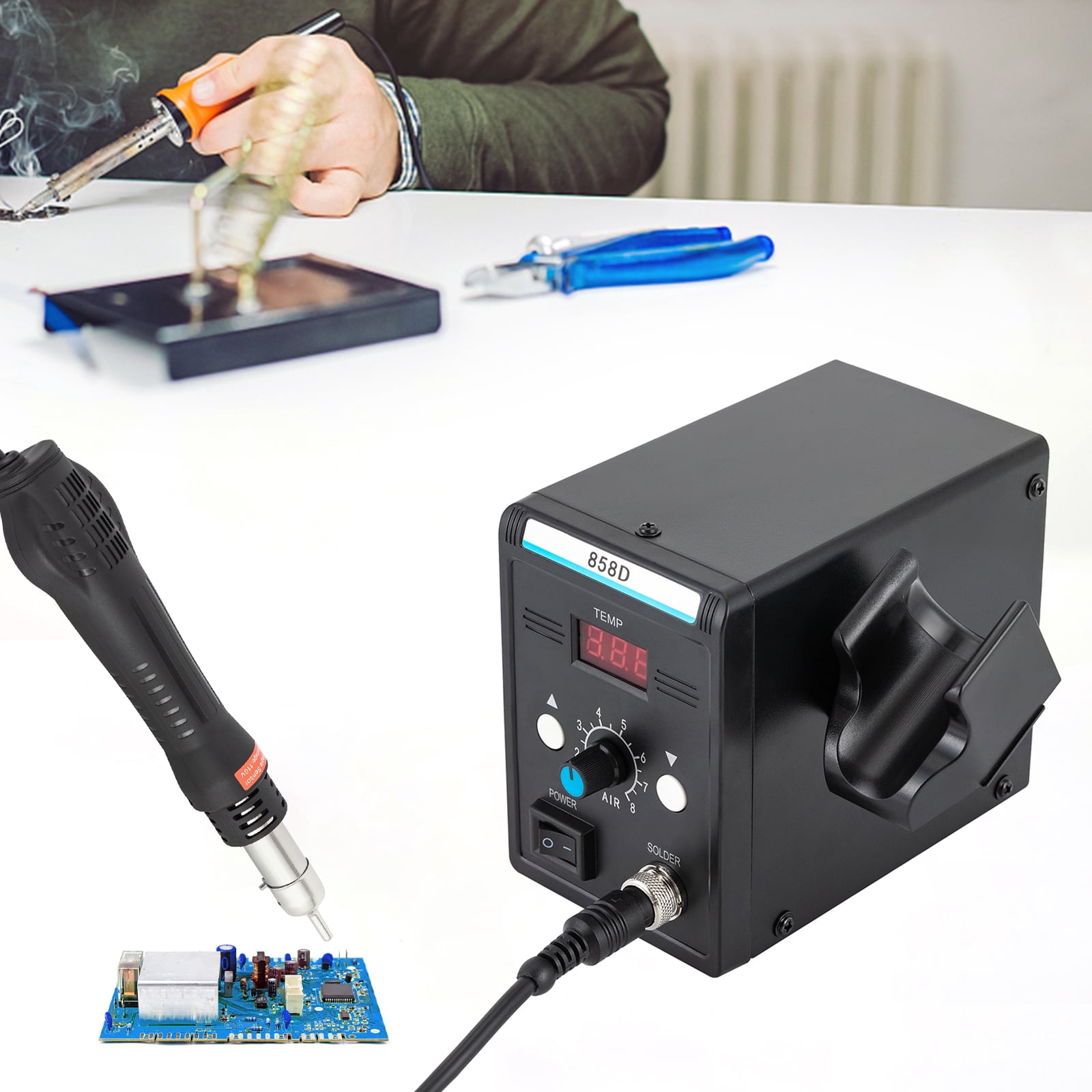 700W Hot Air Rework Station, Digital SMD Soldering Heat Gun for PCB