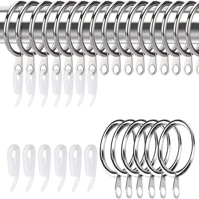 Paquete de 50 anillas y ganchos de metal para cortinas, anillas para colgar cortinas de ducha, barras de cortina y cortinas (plateadas)