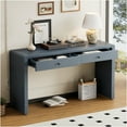 thumbnail image 3 of JERFIT Navy Console Table with Drawers, Curved Sofa Table for Living Room Entryway Hallway, Farmhouse Storage Console Desk with 2 Drawers, Narrow Accent Table with Metal Handles, 3 of 10