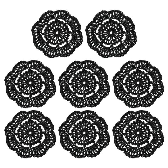 Crochet Doilies, 8Pcs 4" Cotton Woven Fabric Coasters, Lace Round Handmade Coasters with Floral Pattern for Wedding Party Decoration (Black)