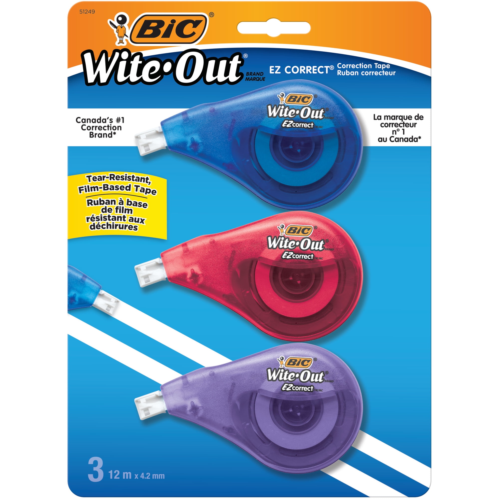 BIC Wite-Out EZ Correct Bande Correctrice, Blanc, Pas de Temps de Séchage, Bande Résistante aux Déchirures, 1-Paquet