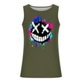 thumbnail image 4 of Dagegui Mens 3D Printed Tank Tops Funny Face Tooth Graphic Tees Plus Size Sleeveless Crewneck Shirts Casual Loose Party T-Shirts Army Green L, 4 of 5