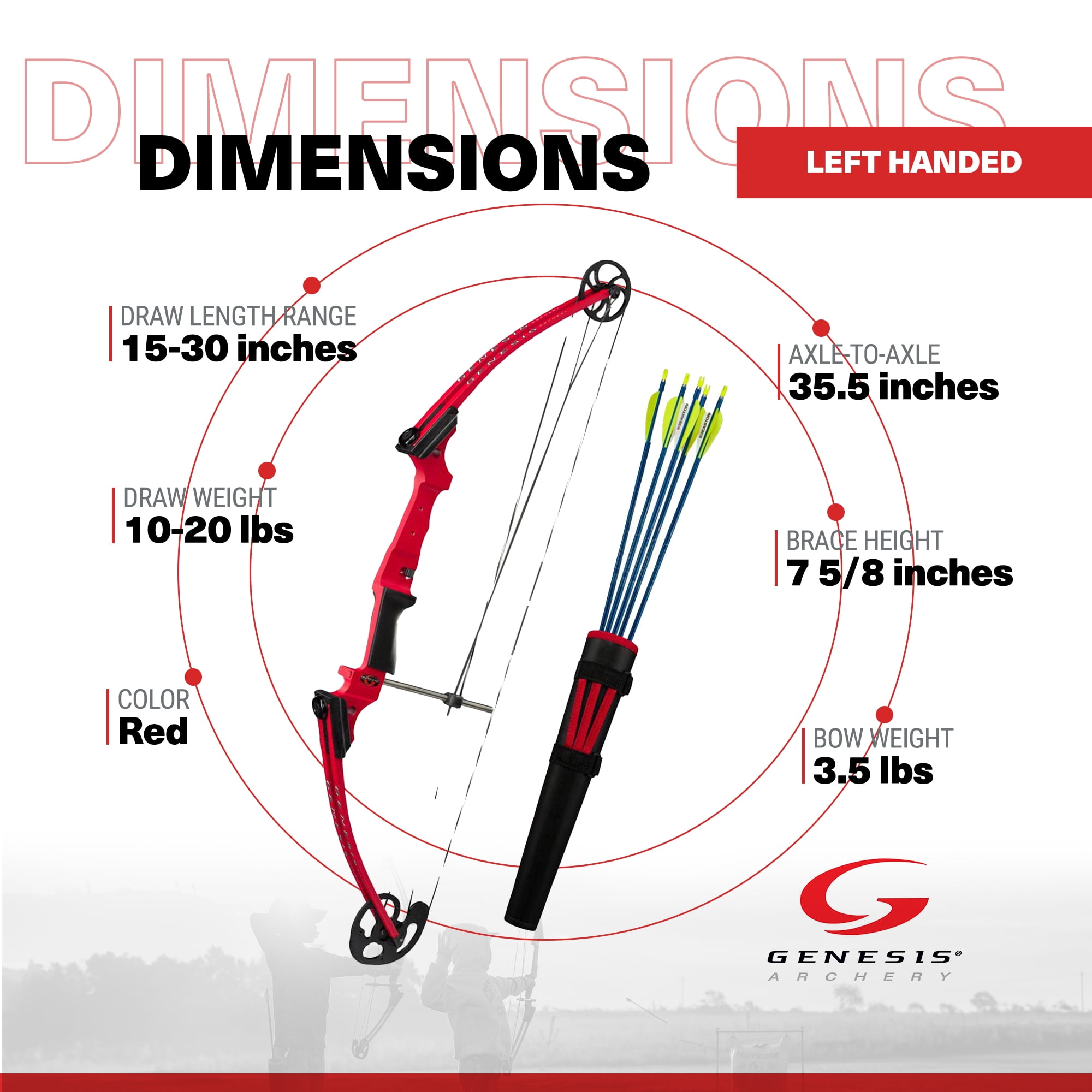 Genesis Archery Left-Handed Compound Bow Archery Kit, Red (3 Pack)