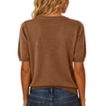 thumbnail image 4 of Womens Short Sleeve Sweater Summer V Neck Tops Casual Knit Shirts Lightweight Pullover Tops Coffee L, 4 of 5