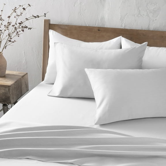 Welhome 250TC Solid Bamboo Cotton Charcoal Sheet Set, 75% Cotton, 25% Polyester, Twin XL, White