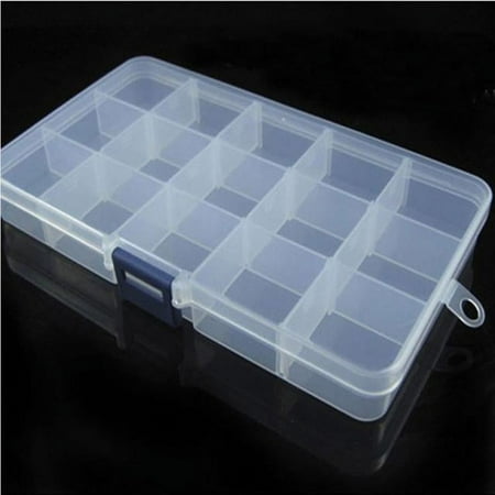 Estbridge Fishing Tackle Box 15 Compartments Plastic Storage Box with Removable Dividers Portable Tackle Boxes Organizer Clear Tackle Storage Trays for Lures Baits
