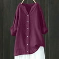thumbnail image 2 of FAVIPT Linen Tunic Tops for Women Button Down Roll Up Long Sleeve Blouses Casual Solid Color Shirts Loose Work Gauze Tops Plus Size Purple,XXXXXL, 2 of 7