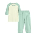 thumbnail image 3 of Cethrio Girls' Pajama Sets Short Sleeve, Summer 2 Piece Color Block Casual Kids' Sleepwear Green Size 7-8T, 3 of 8
