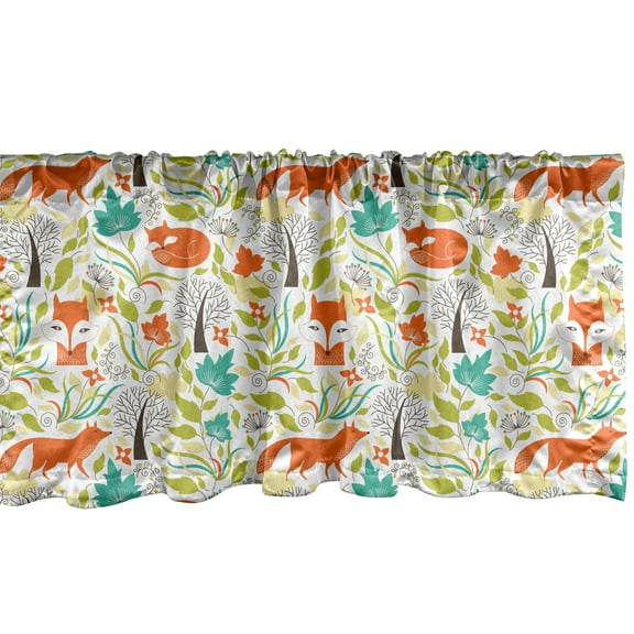 Ambesonne Animal Window Valance, Wild Fox Wolf Flower, 54" X 18", Orange Green and Blue