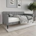 thumbnail image 3 of Home Design Fallon Twin Daybed with Velvet Upholstery, Foam Padding, Square Arms, Biscuit-Style Button Tufting, Stylish Seating and Sleeping Solution, Gray, 3 of 13