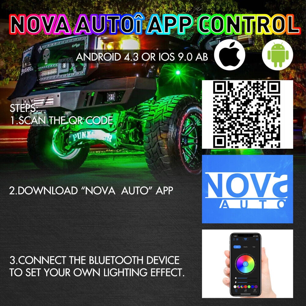 8 Pods RGB LED Rock Light Kit Underbody Lights APP Bluetooth Controller  for Car Truck UTV Marine
